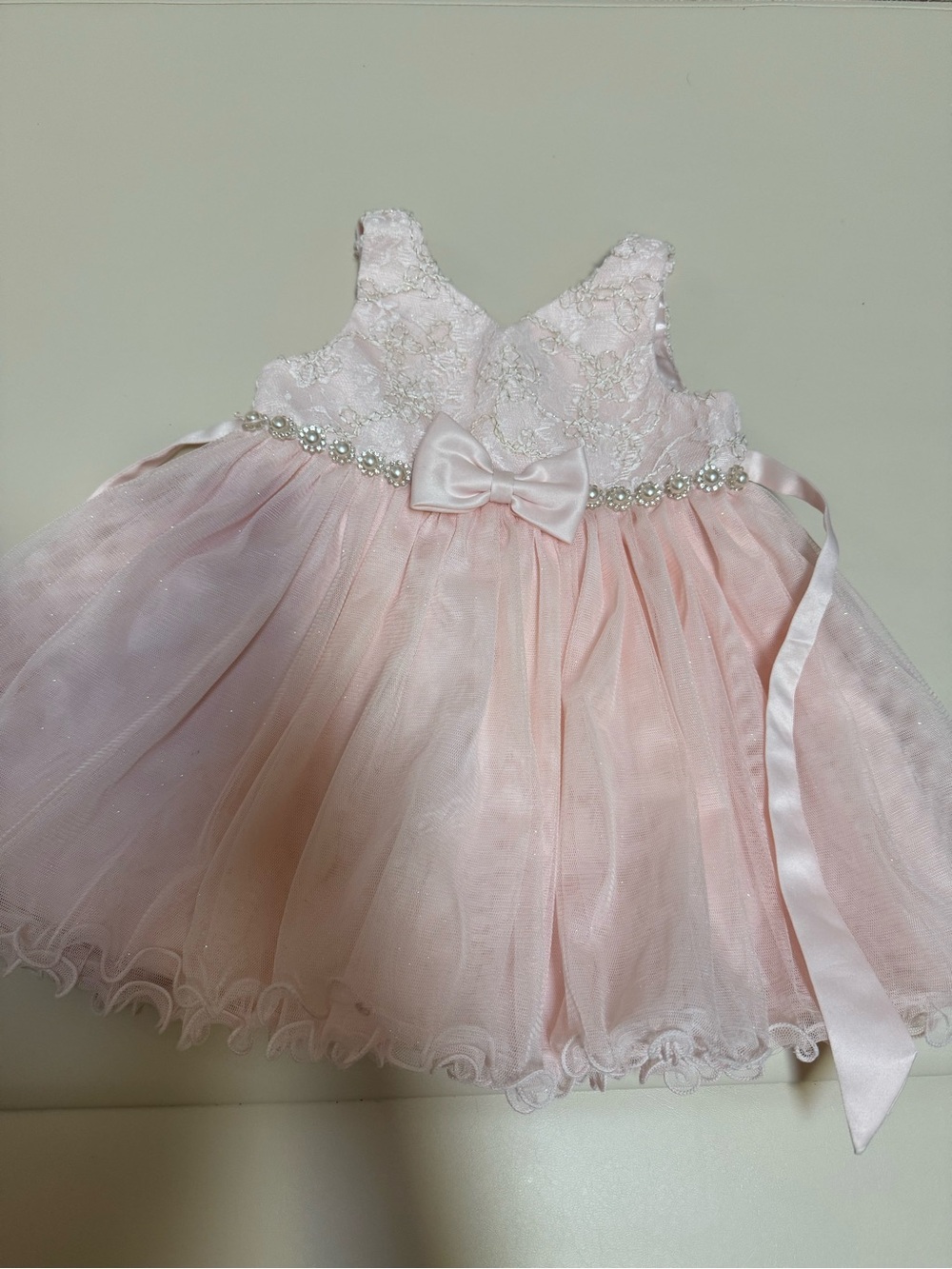 American Princess Pink Lace Pearl Formal Dress 18M
